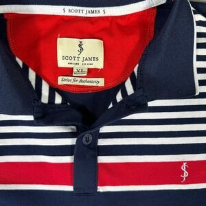 Scott James England Men's XL Polo Shirt Striped Performance Red White‎ Blue